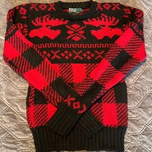 VTG Polo Ralph Lauren Hand Knit Wool Moose Sweater Women’s Small Fair Isle Plaid